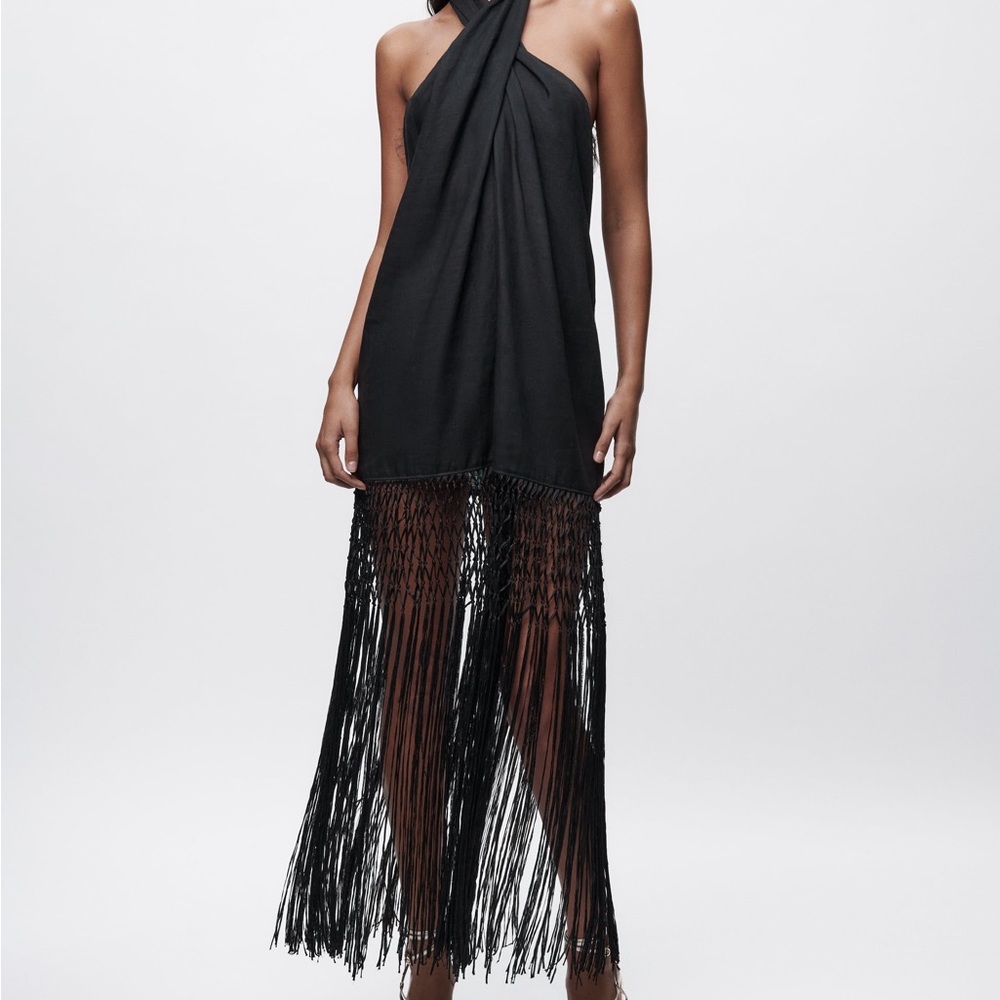 ZARA limited edition fringe linen dress